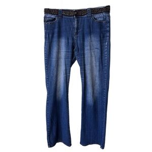 REBA Jeans Studded Faux Leather Embedded Belt Western BACK BUTTON MISSING Sz 14